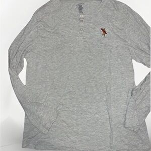 Lucky Brand Cotton Henley Sleepwear Long Sleeve Shirt Gray Surf Bear Size Large